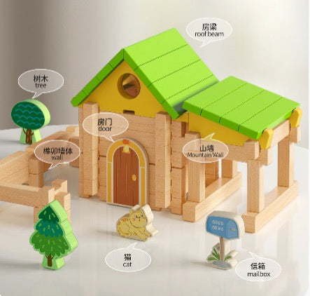 Educational building blocks wooden DIY building hut